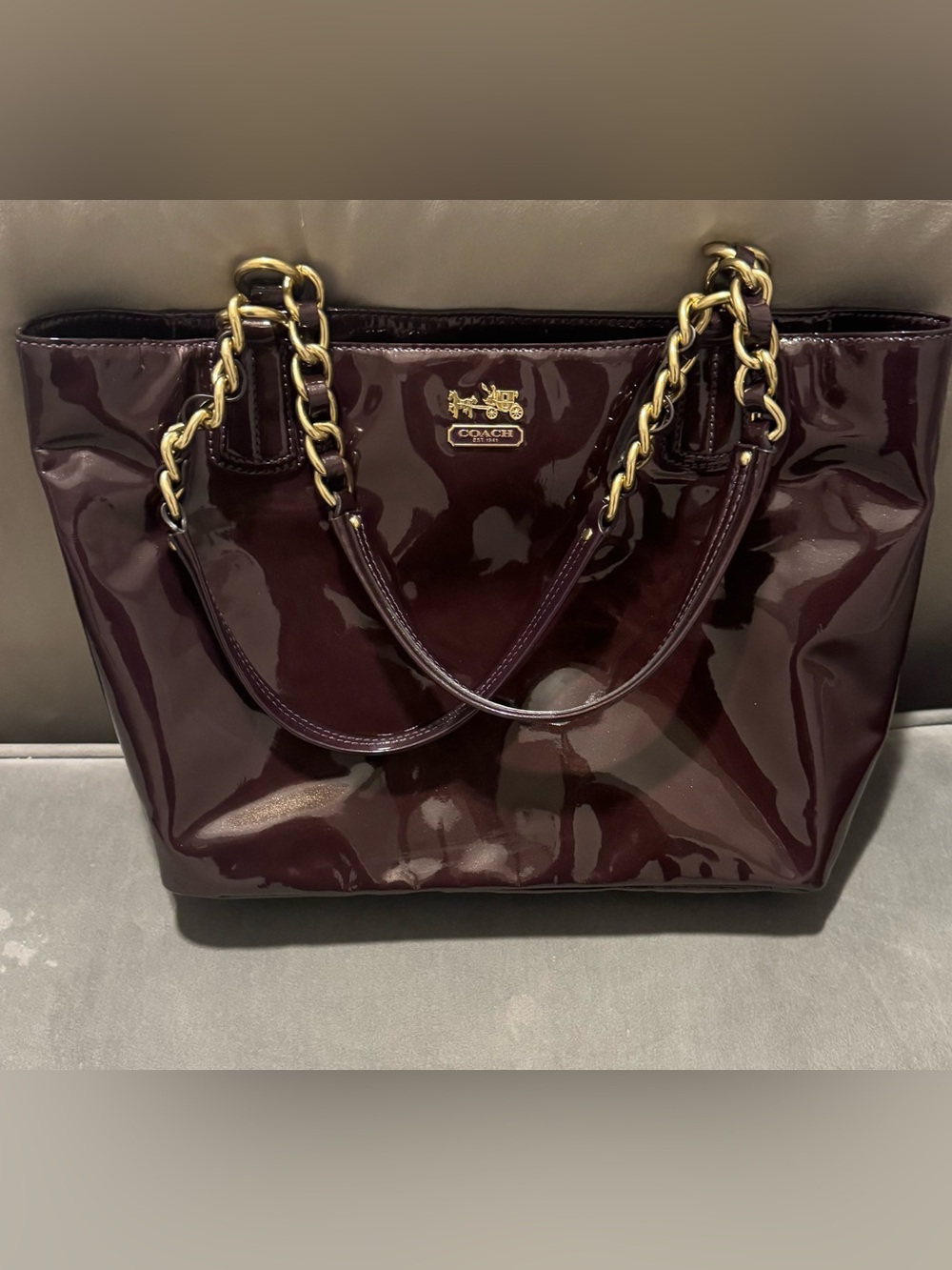 Coach Madison Aubergine Purple Patent Leather Tote Purse 20484